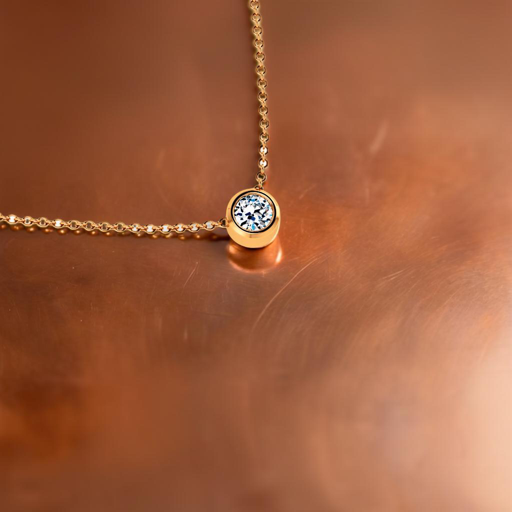 18ct Rose Gold solitaire diamond necklace Bezel Set 0.11ct