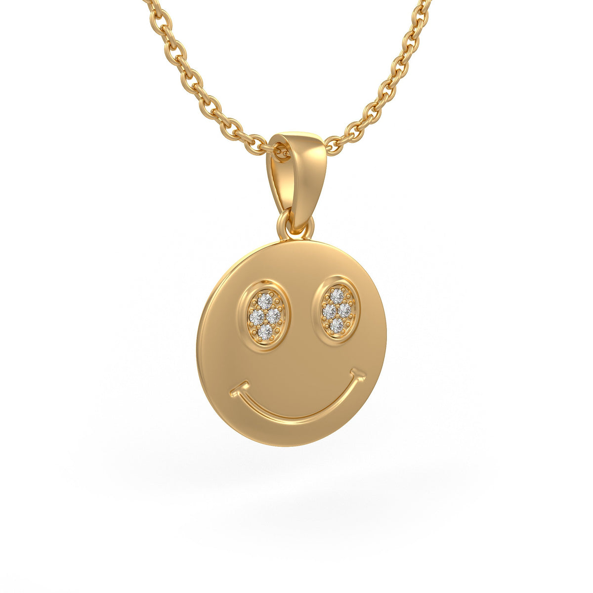 18ct Yellow Gold Diamond Necklace Smiley Emoji Face
