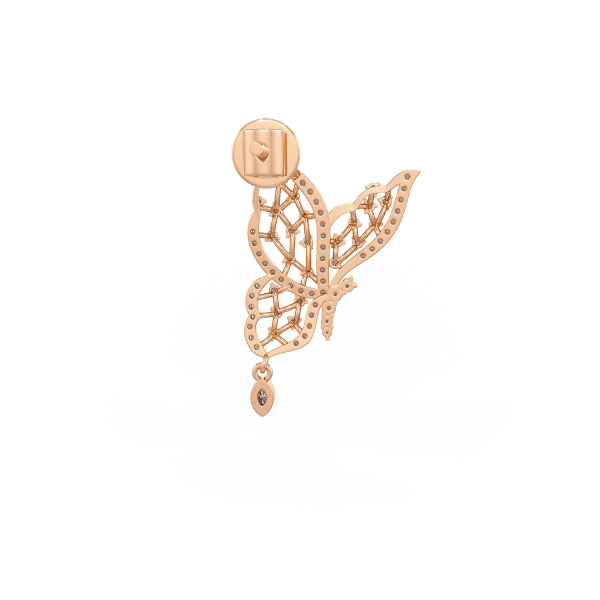 Luxury butterfly diamond earring crafted in 18ct rose gold