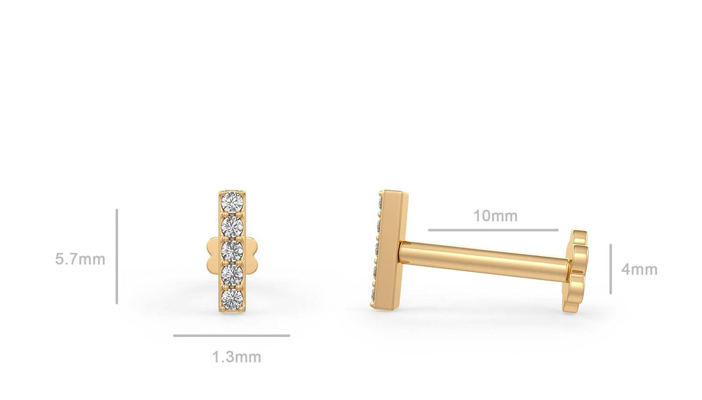 Diamond eternity bar nose stud with measurements