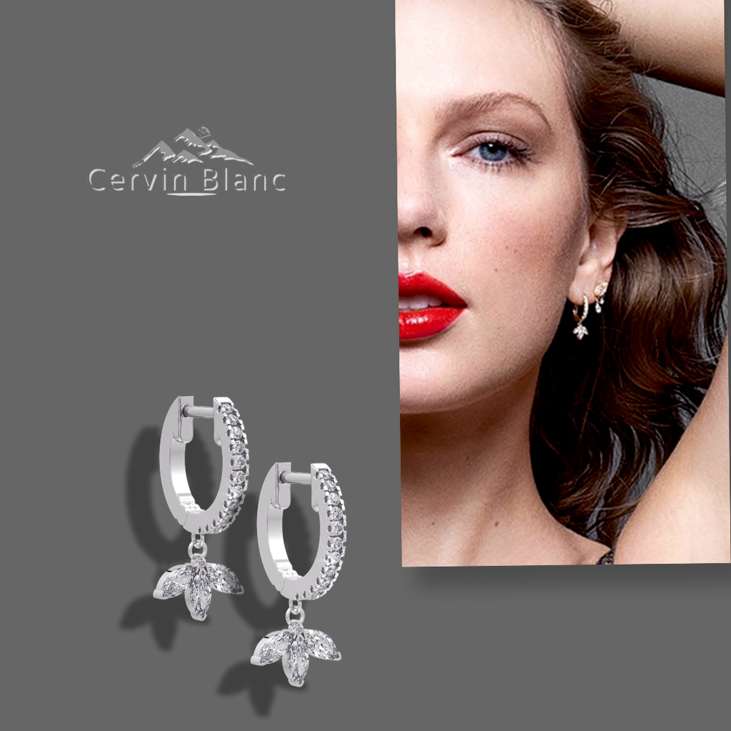 Orecchini a cerchio Eternity in oro giallo 18 carati con diamanti e ciondolo a forma di loto marquise da 0,92 carati (coppia intera)