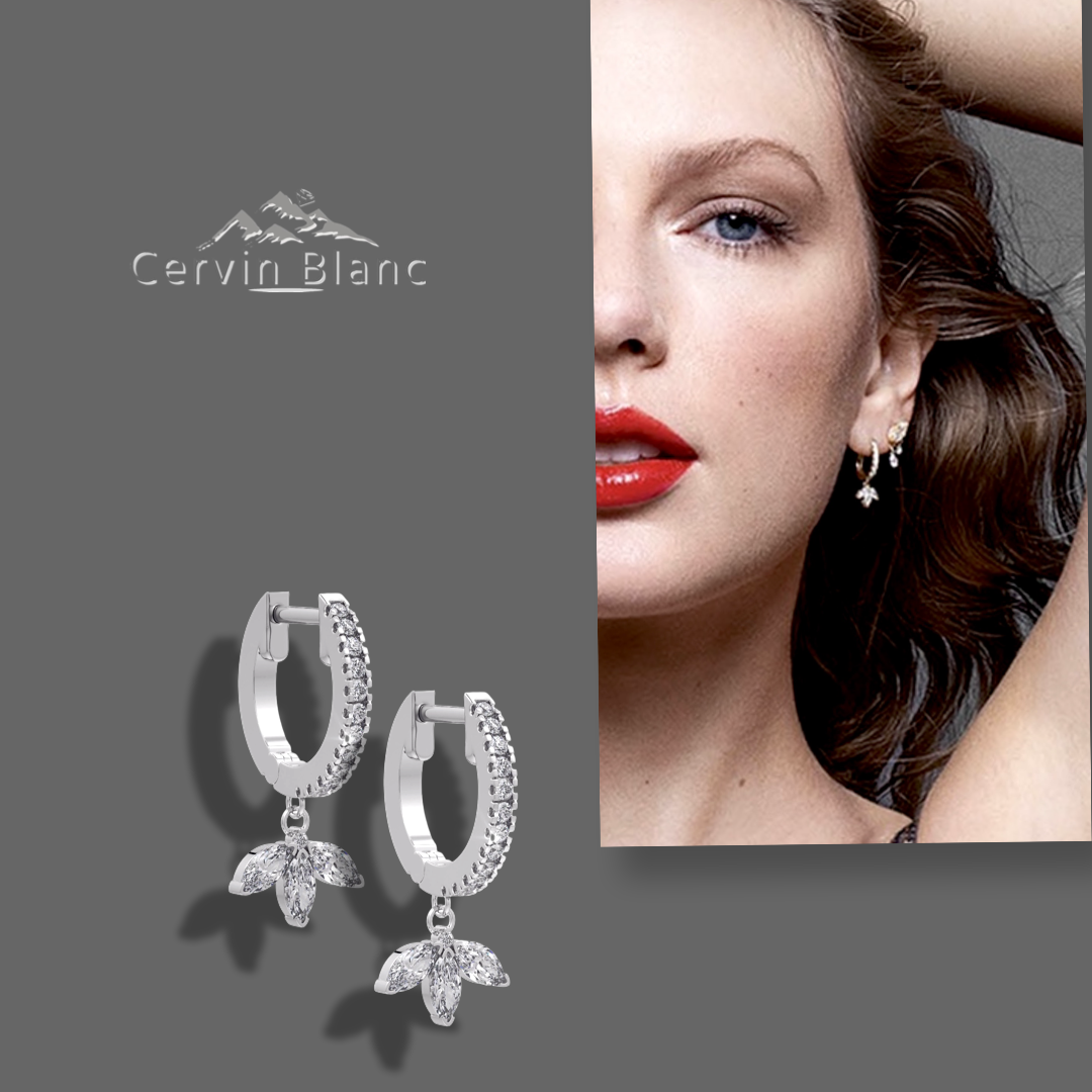  Orecchini a cerchio Eternity in oro giallo 18 carati con diamanti e ciondolo a forma di loto marquise da 0,92 carati (coppia intera)