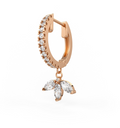 18ct Rose Gold Diamond Eternity Hoop Single Earring with Marquise Lotus Charm Drop 0.46ct