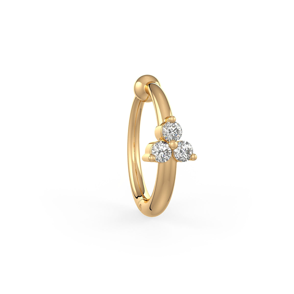Gold ring with three diamonds on a white background
