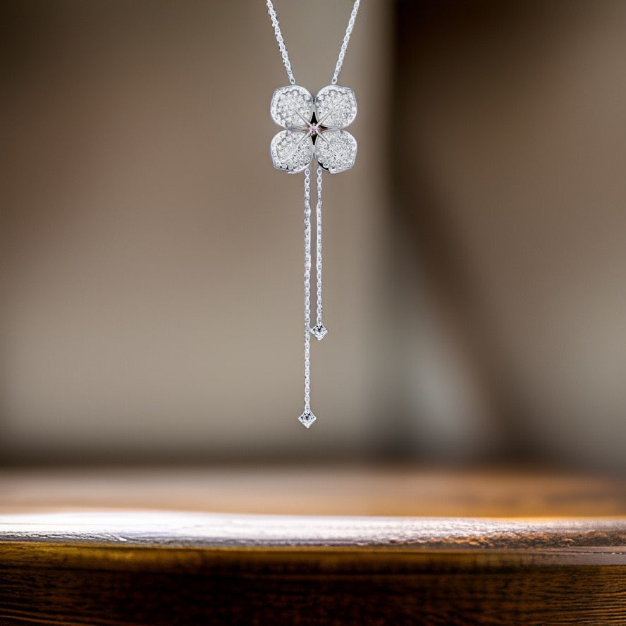 Diamond Necklace Hydrangea Flower 1.80ct 18ct White Gold