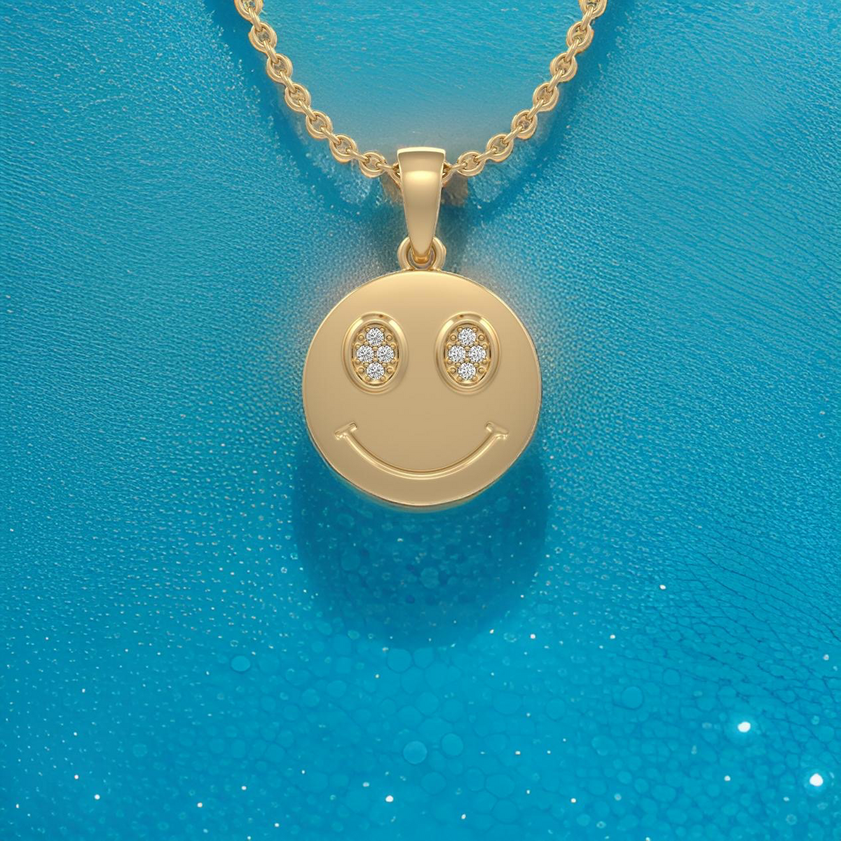 18ct yellow gold diamond smiley emoji face necklace