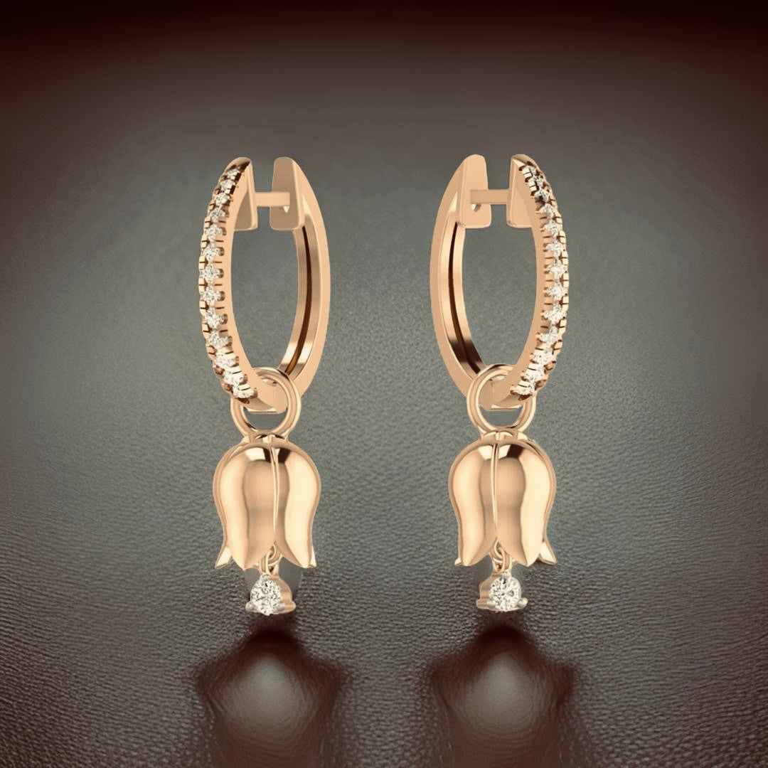 Créoles d'éternité en diamants avec pendentifs tulipe en or rose 18 carats