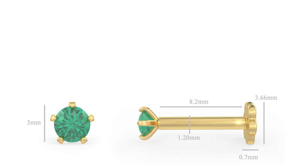 Emerald and Yellow Gold Nose Stud | Deep Green
