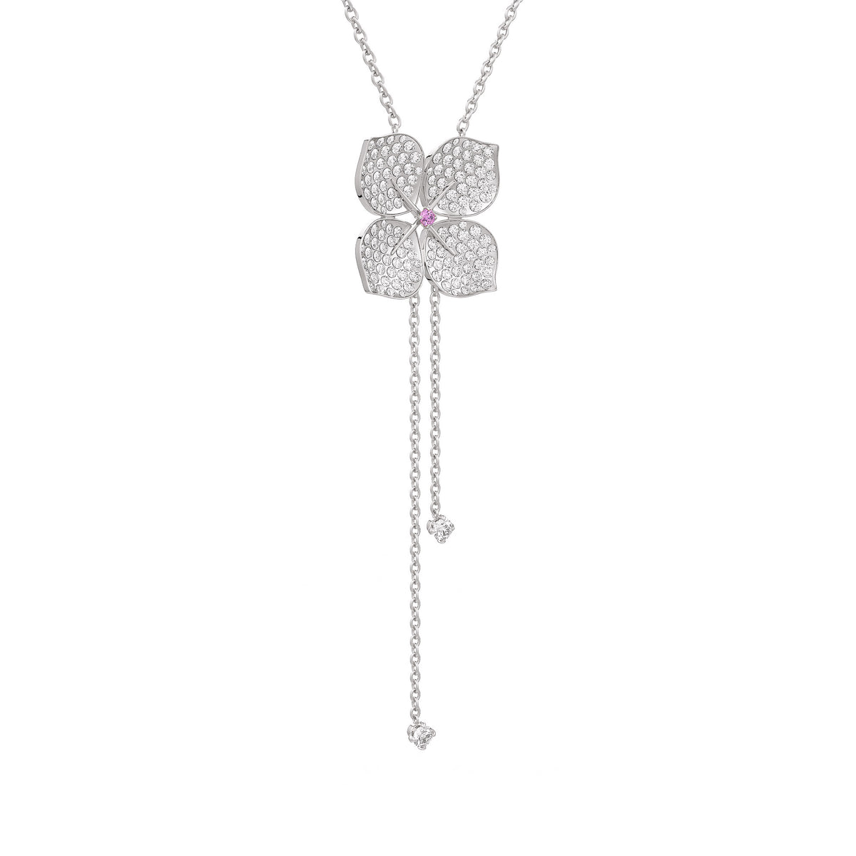 Collier en or blanc 18 carats, diamants et fleur d'hortensia, 1,80 ct