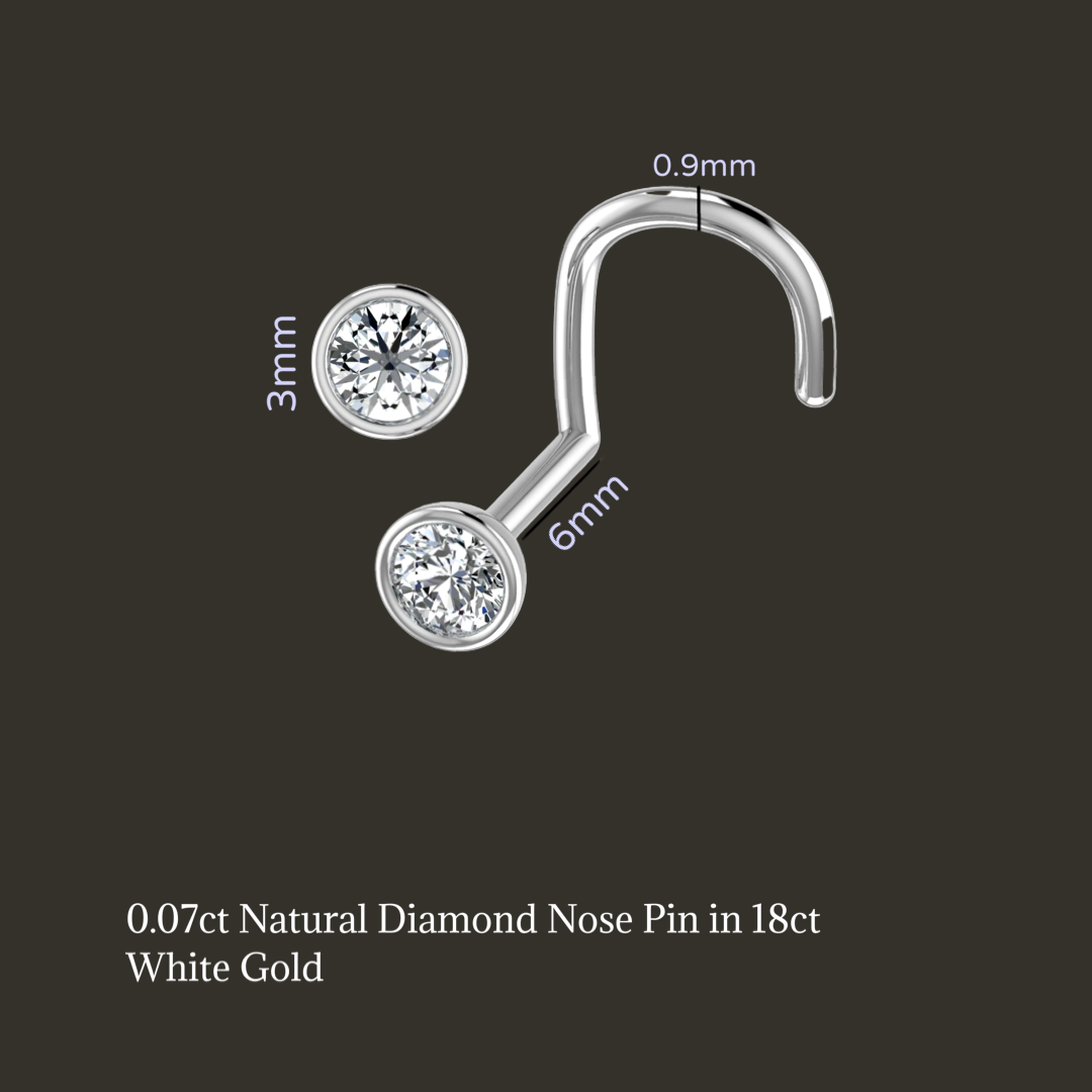 Diagram of a diamond nose ring with measurements on a black background