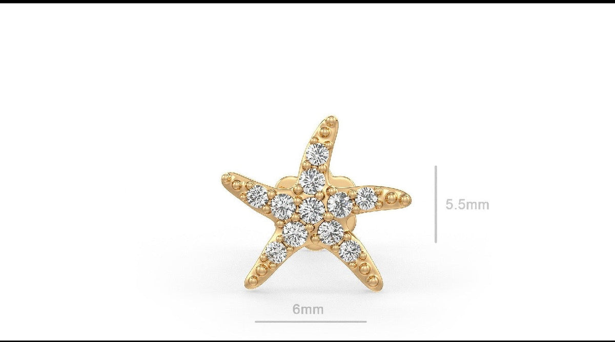 Starfish Diamond Nose Stud Pin 18ct Yellow Gold