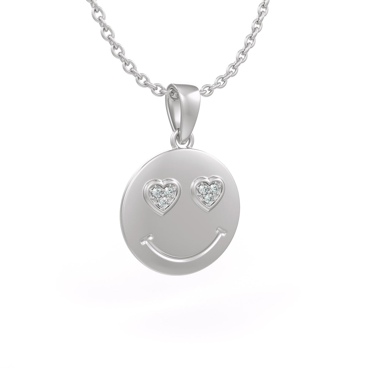 White gold emoji face diamond necklace