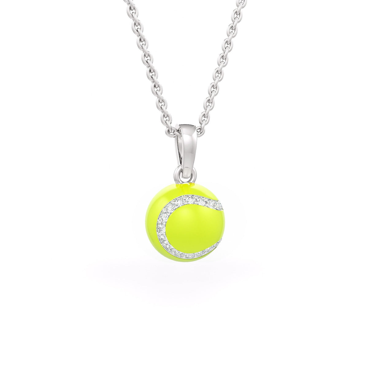 Diamond Tennis Ball Pendant in White Gold 0.25ct (without chain) with Enamel