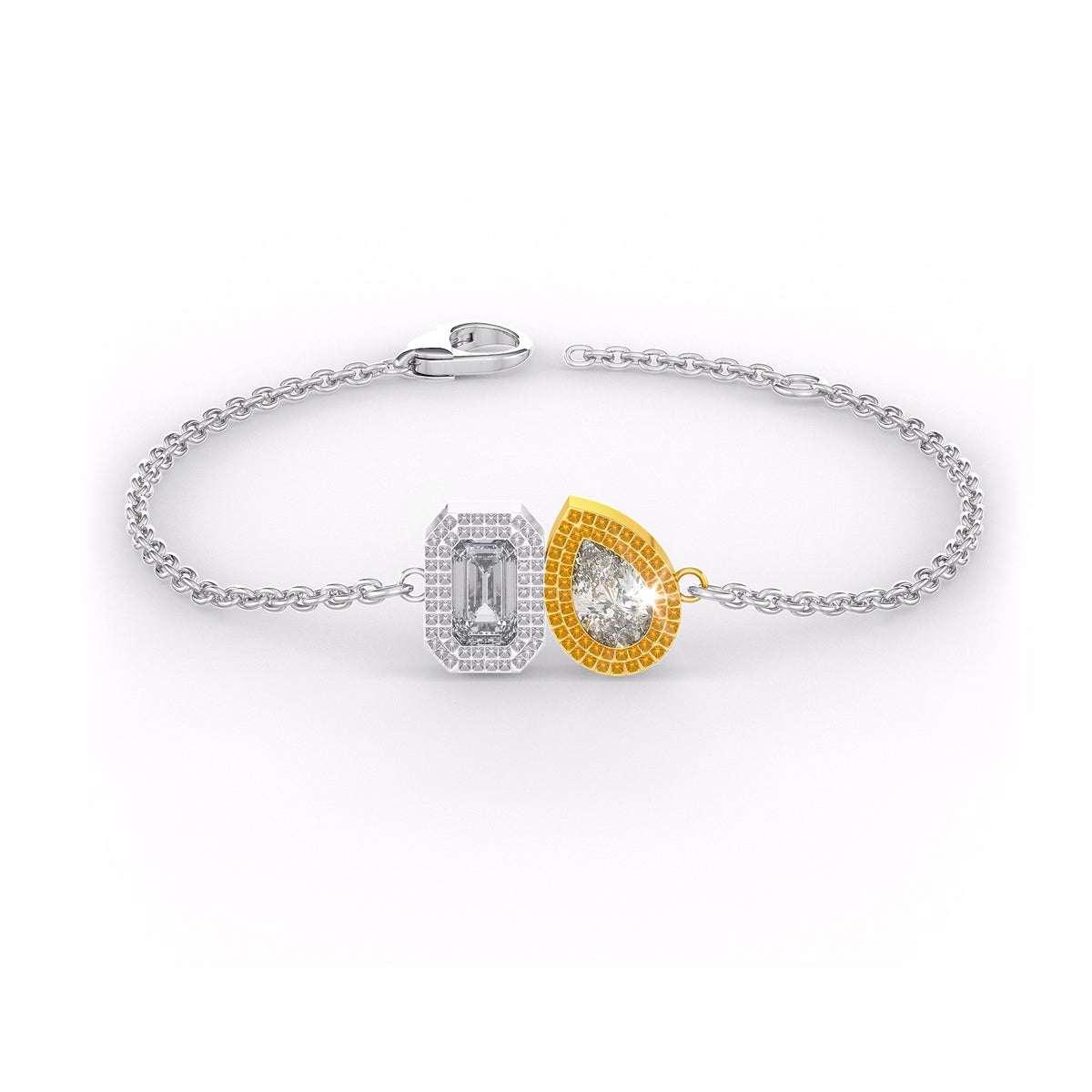 Bracelet Toi Et Moi en or blanc bicolore 18 carats serti de diamants (0,40 ct).