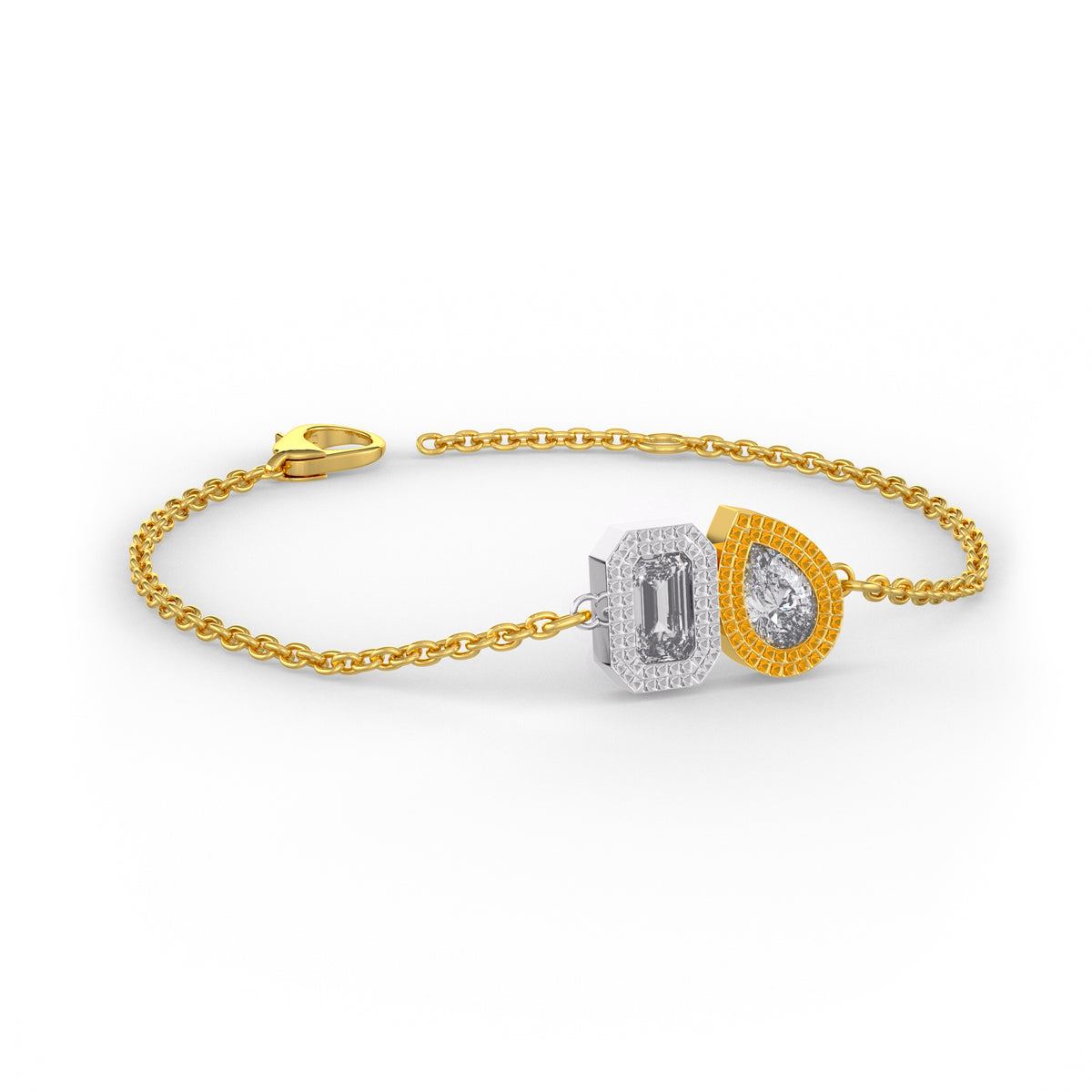 Bracelet Toi Et Moi en or blanc bicolore 18 carats serti de diamants (0,40 ct).