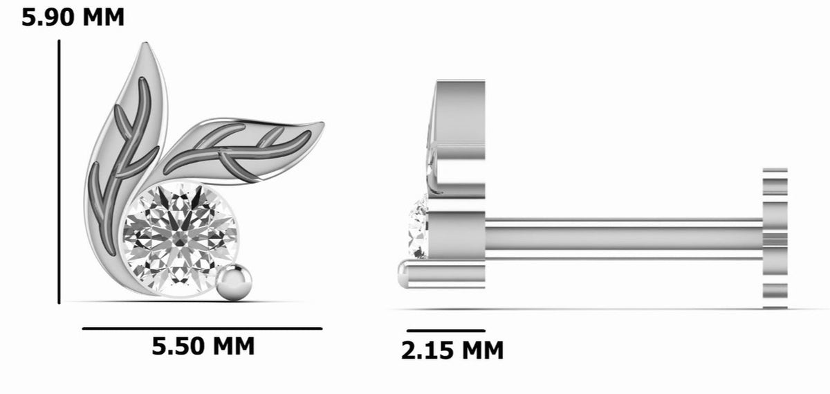 Diamond Nose Stud in 18ct White Gold Leaf 0.08ct Screwback Pin