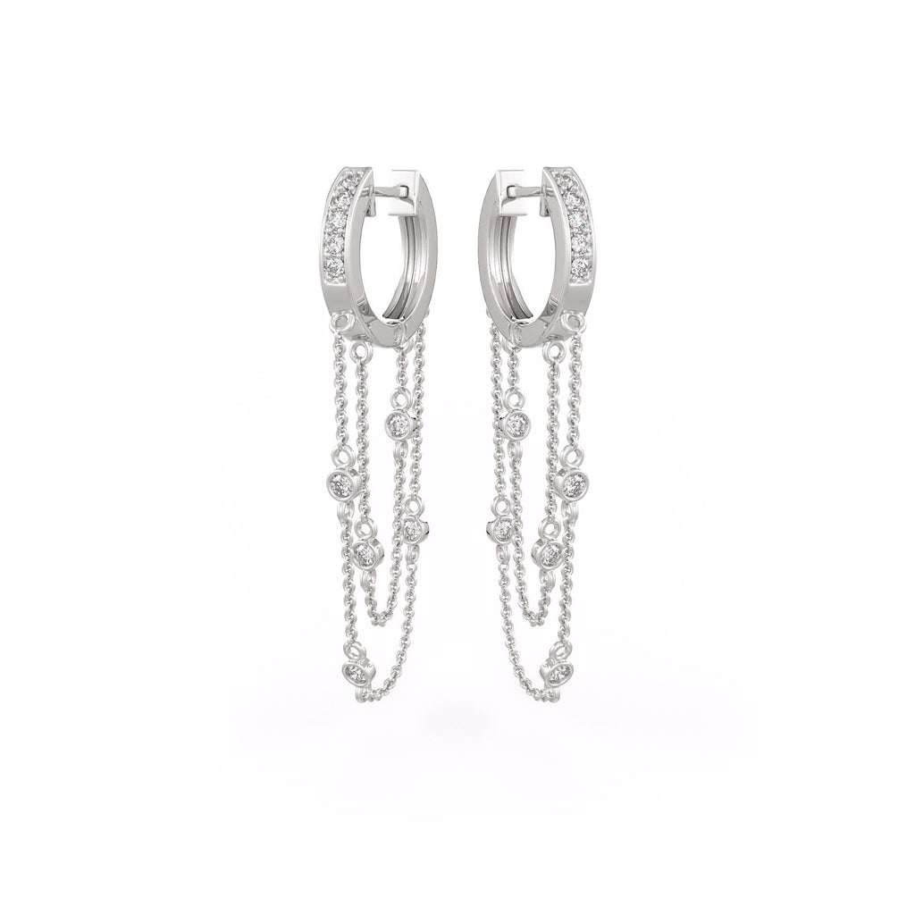 Trendy white gold double chain hoops