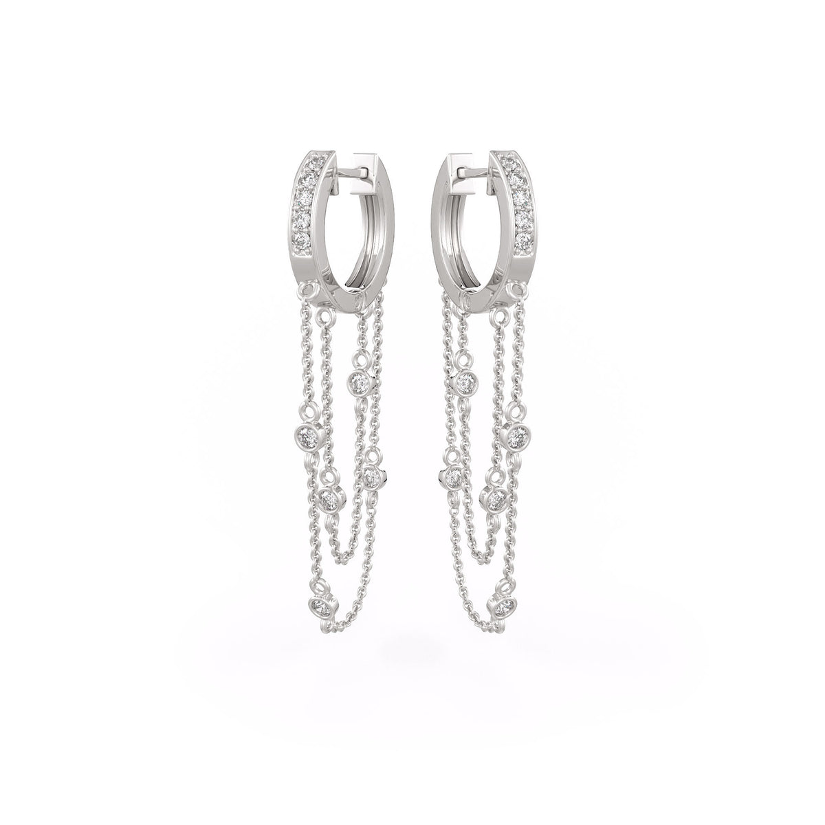 Trendy white gold double chain hoops