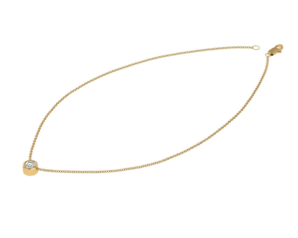 Elegant yellow gold necklace featuring a single bezel set diamond