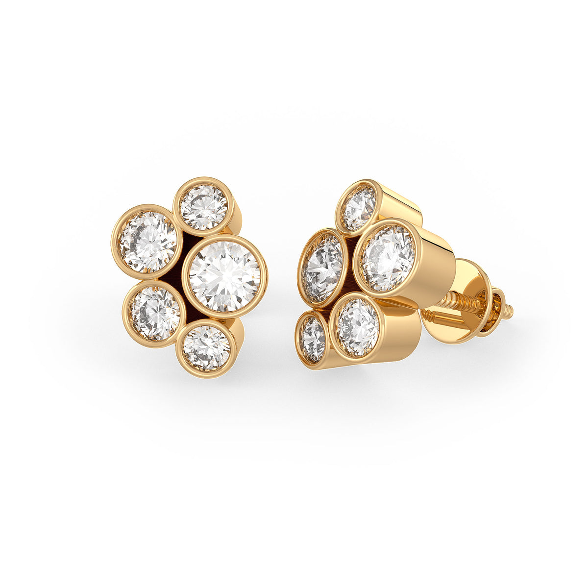 Boucles d'oreilles en or jaune avec diamant bulle de 1 carat