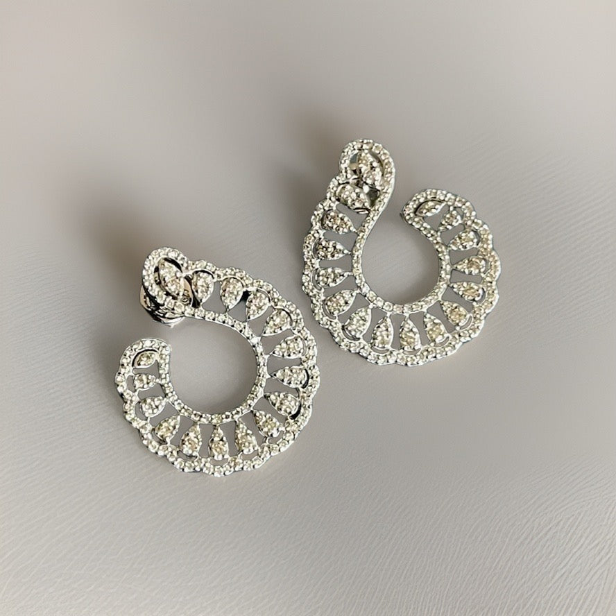Intricate Diamond Hoop Earrings White Gold