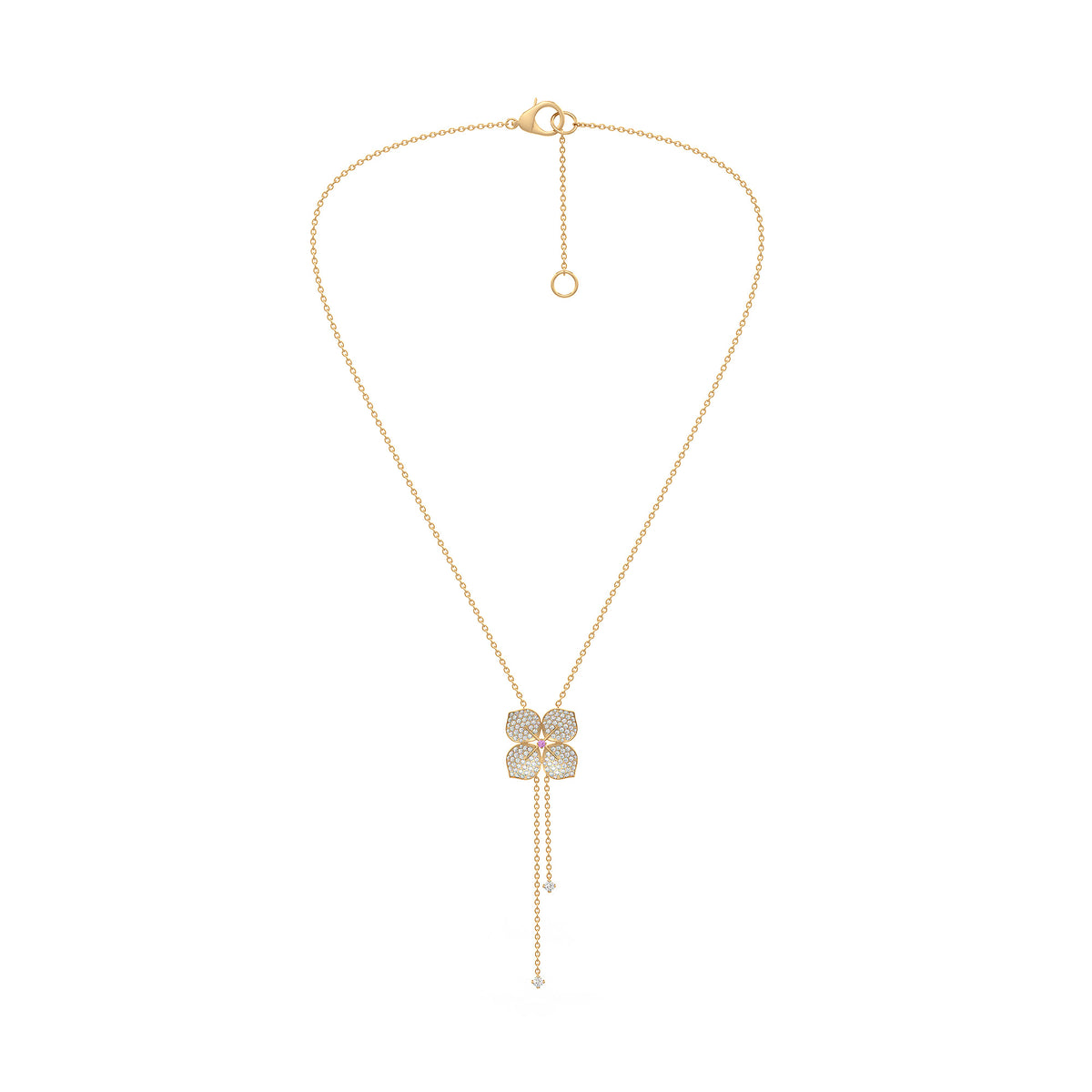 Collier en or jaune 18 carats avec diamants et fleur d'hortensia (1,80 ct).