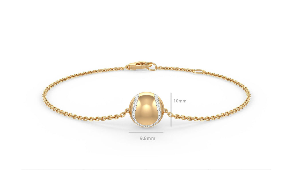 Gold bracelet with a spherical design on a white background
