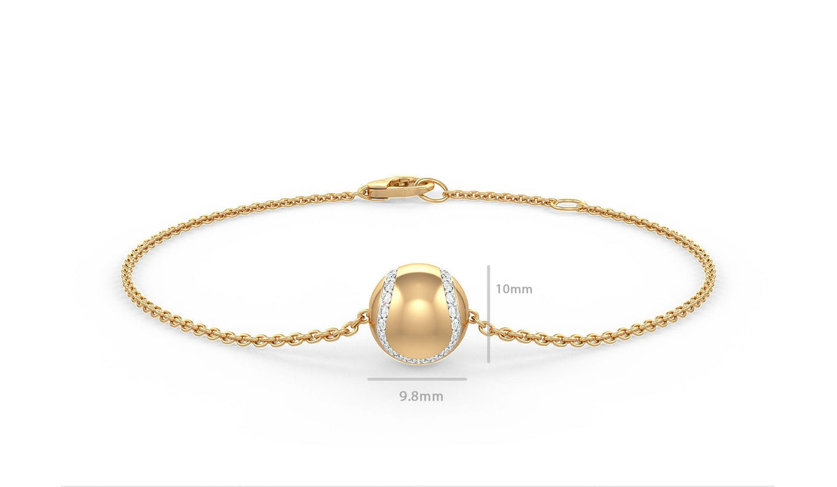 Gold bracelet with a spherical design on a white background