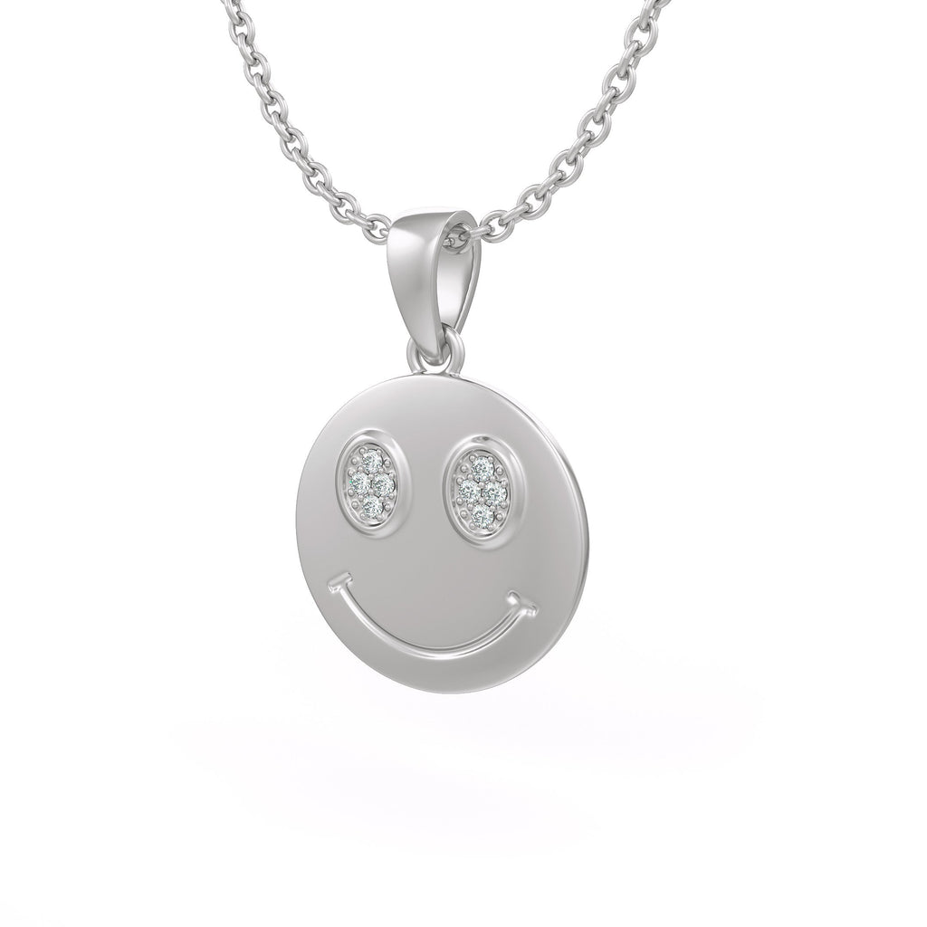 White gold diamond smiley face pendant
