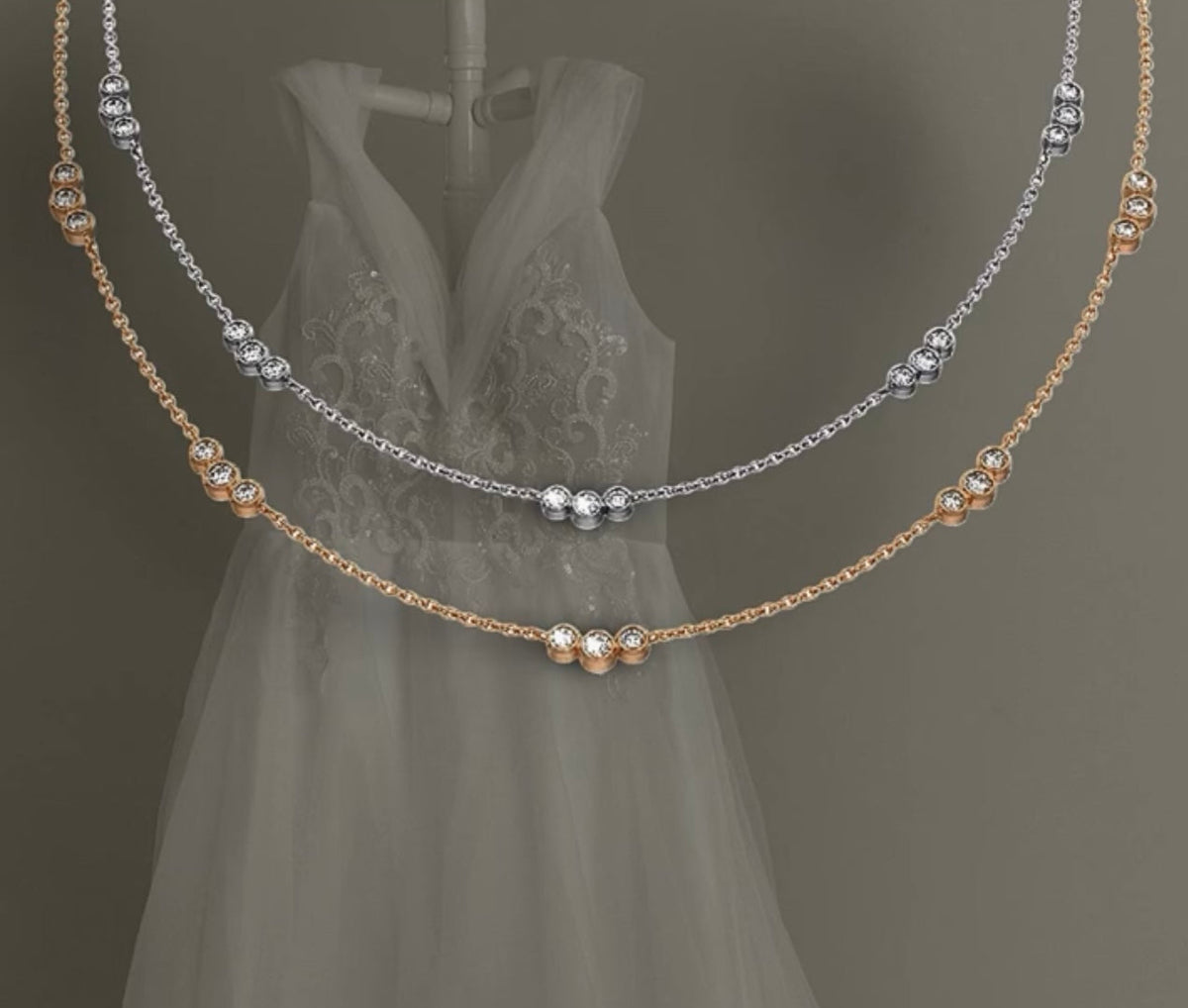 Custom 18ct white gold diamond necklace trilogy design