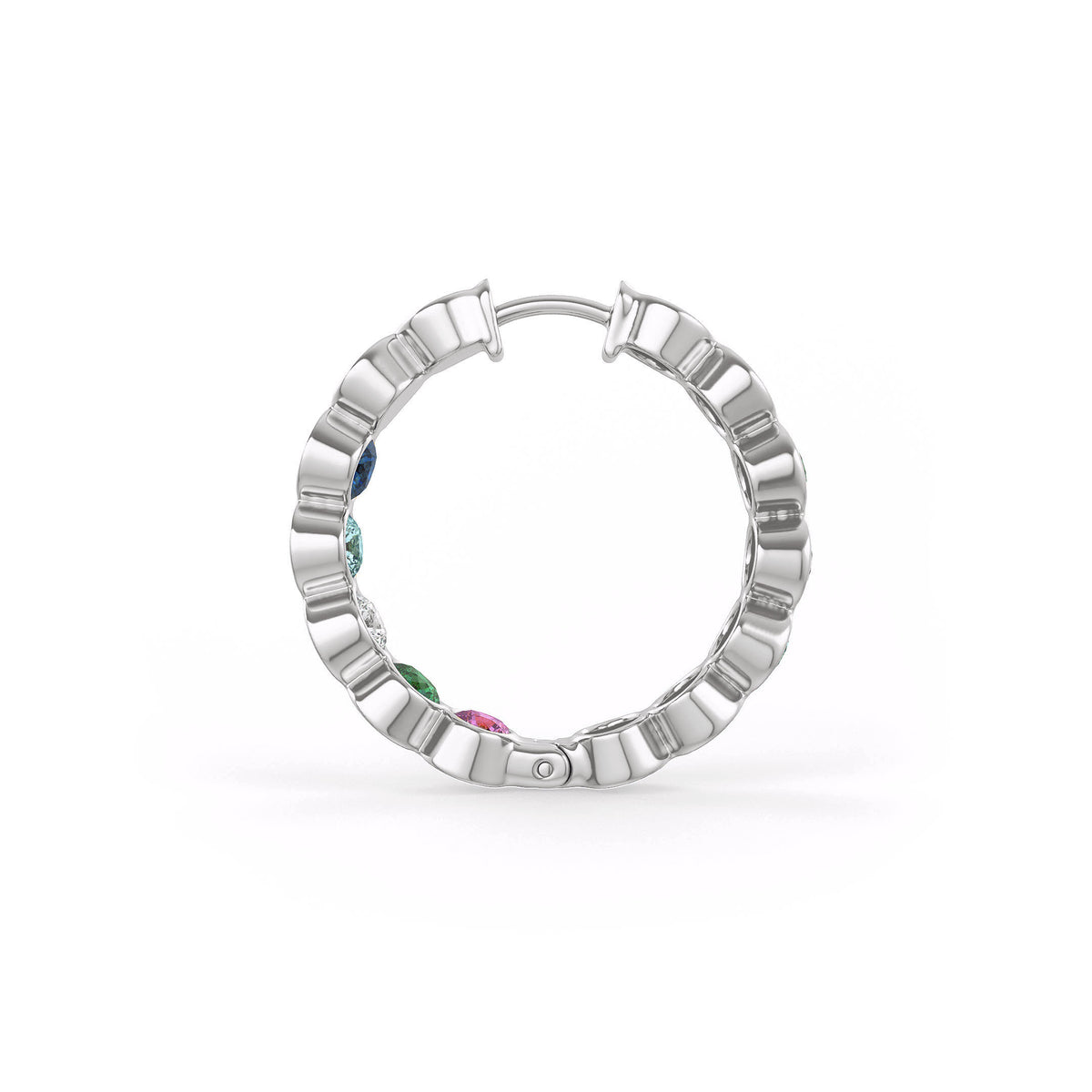 Ruby Sapphire Diamond Hoop Earrings