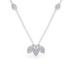 Diamond Necklace 1.40ct in 18ct White Gold Water Lily Flower Petals