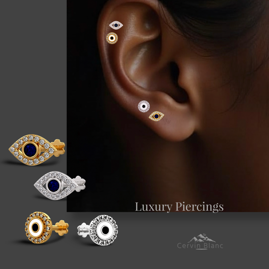 Sapphire evil eye piercing accented with sparkling diamonds