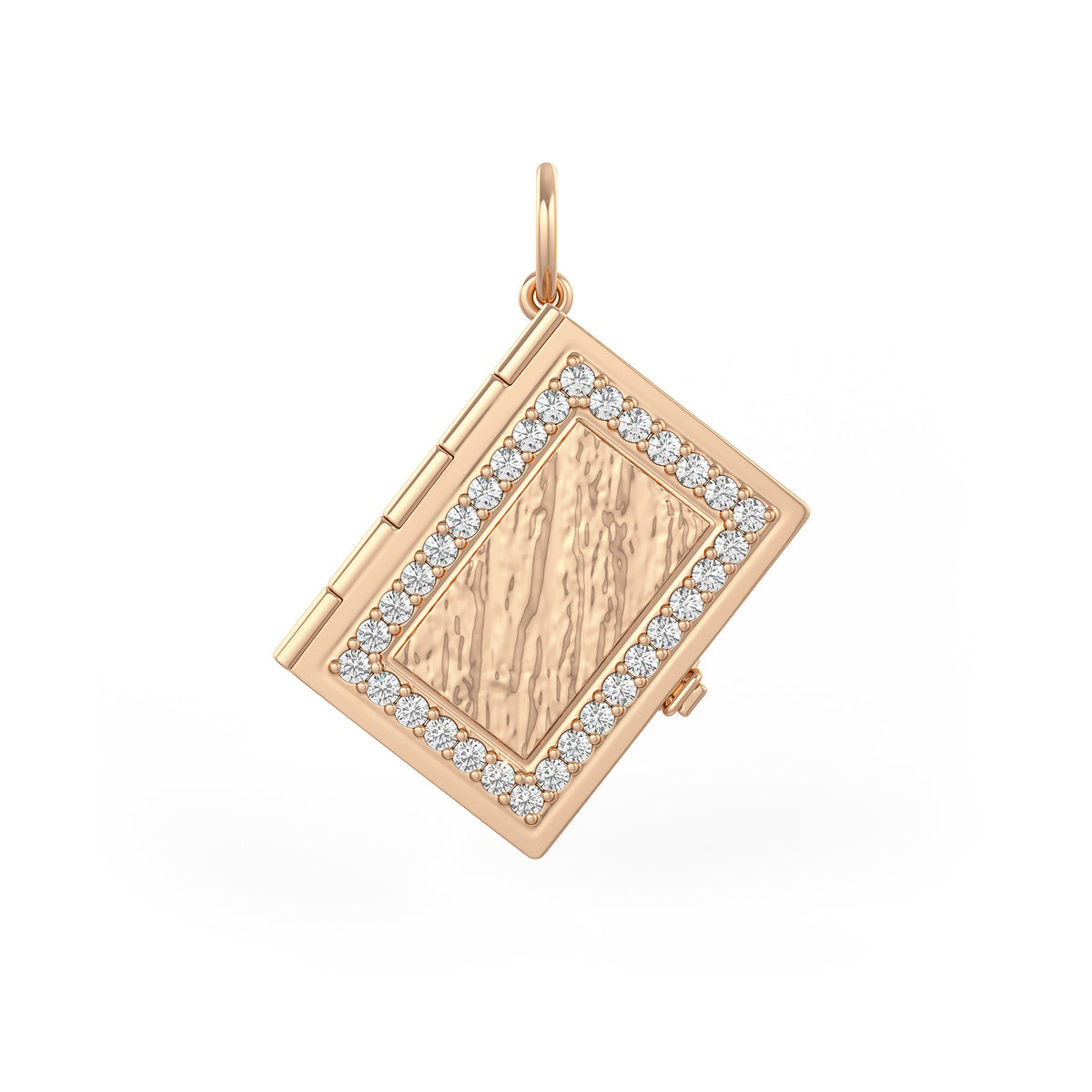 Rose gold diamond book charm necklace