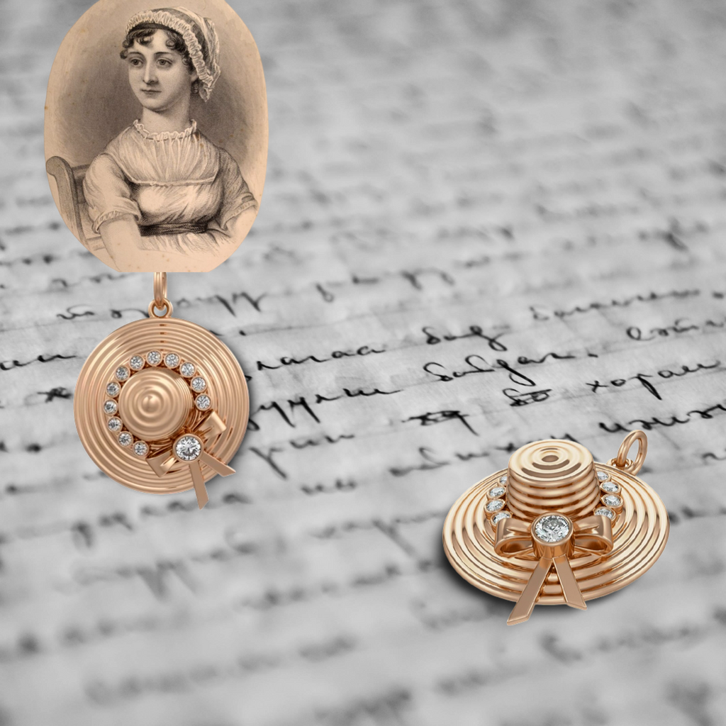 Diamond Charm Hat in 18ct Rose Gold Jane Austen Homage Gold Pendant