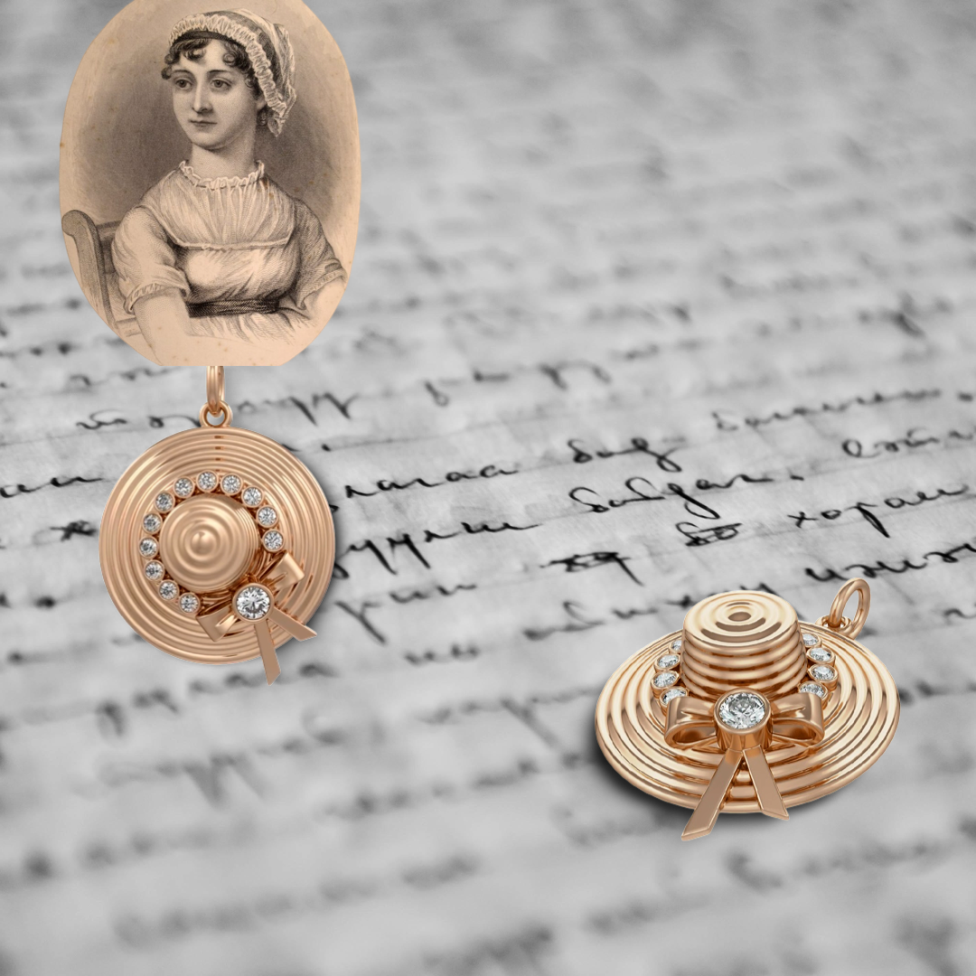 Diamond Charm Hat in 18ct Rose Gold Jane Austen Homage Gold Pendant