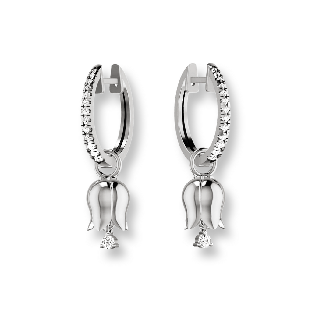 Diamond Eternity Hoops with Tulip Charm Drops in 18ct White Gold