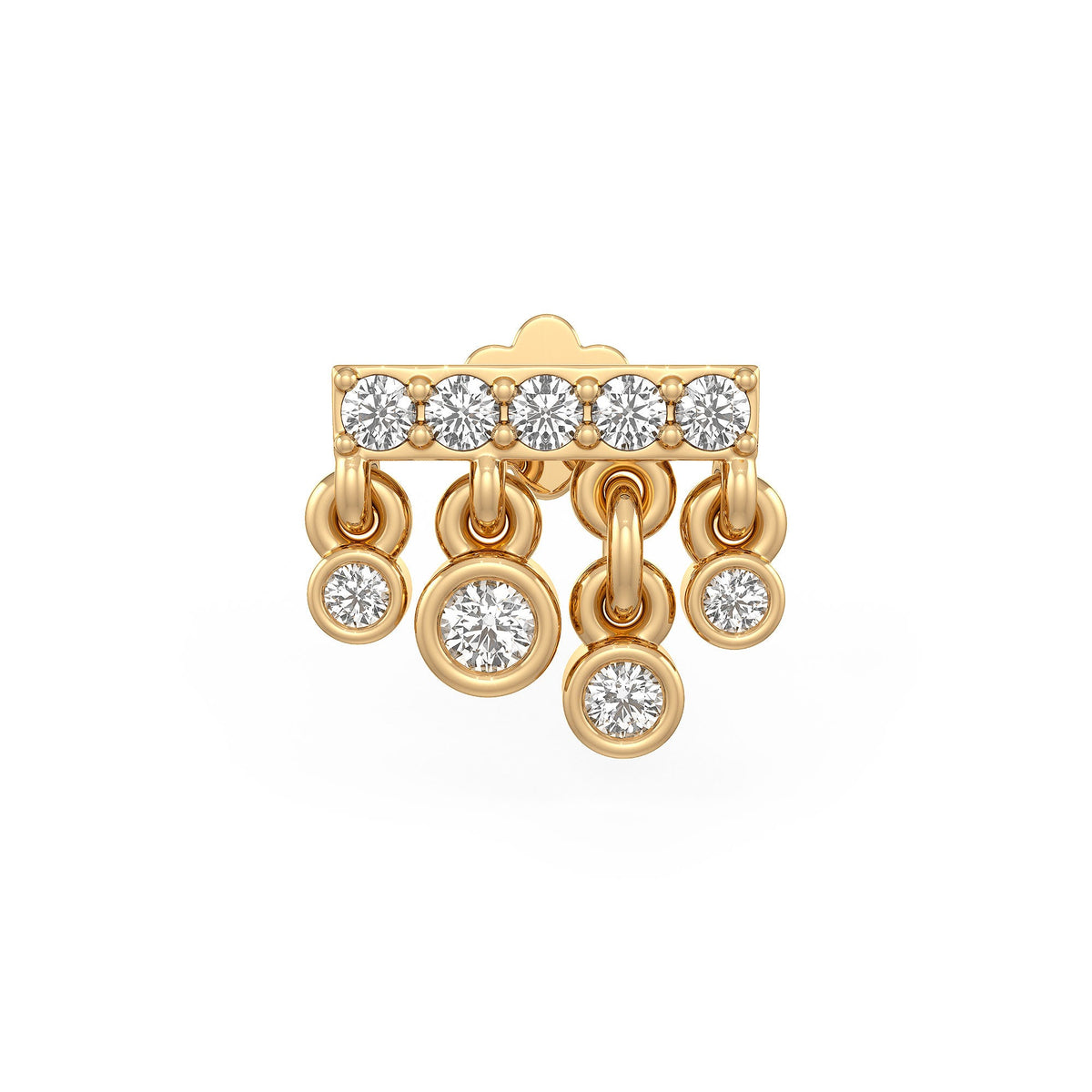 Yellow gold nose stud with diamond droplets