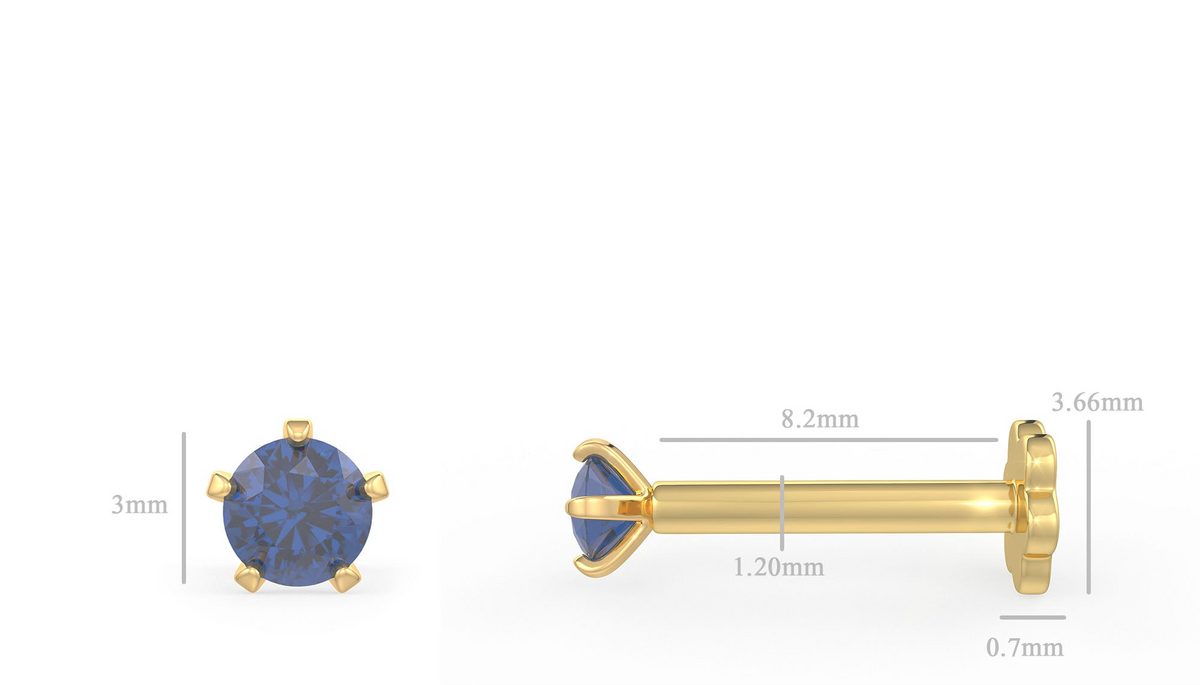  Piercing al naso con zaffiro blu reale | Oro rosa 18 carati