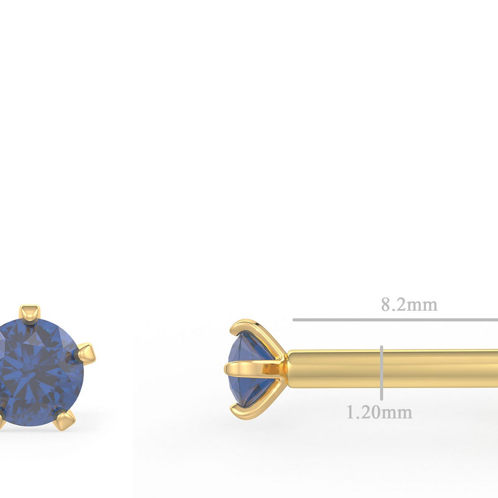 Blue Sapphire Nose Piercing Pin in 18ct Rose Gold Screwbacks Gemstones Stud