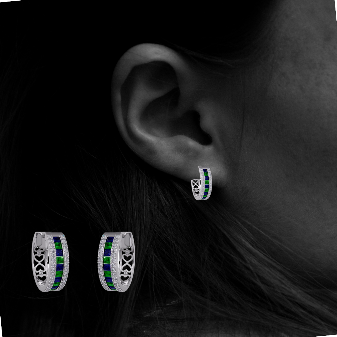 Luxury diamond sapphire hoop earrings