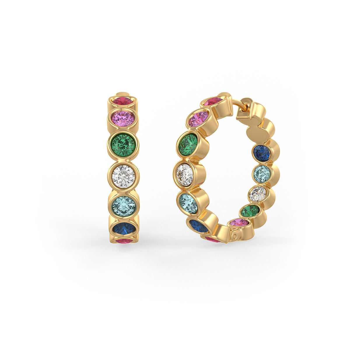 Ruby and Diamond Hoop Earrings Yellow Gold
