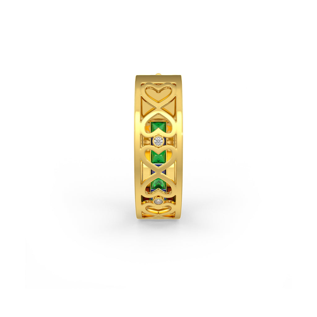 Brilliant sapphire emerald hoop in 18ct yellow gold