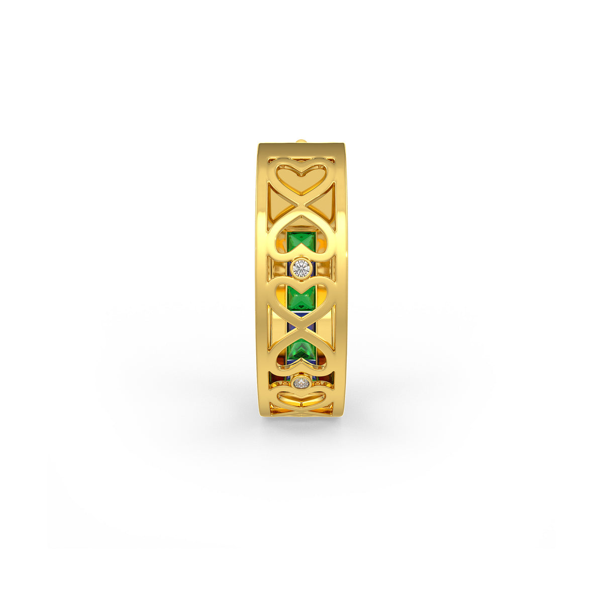 Brilliant sapphire emerald hoop in 18ct yellow gold