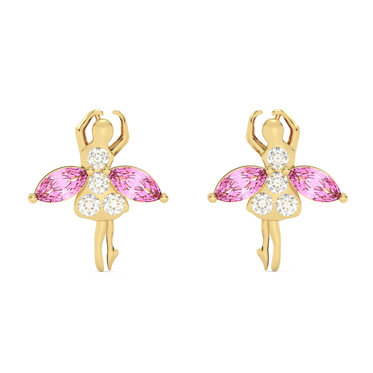 Pink sapphire diamond earrings in yellow gold