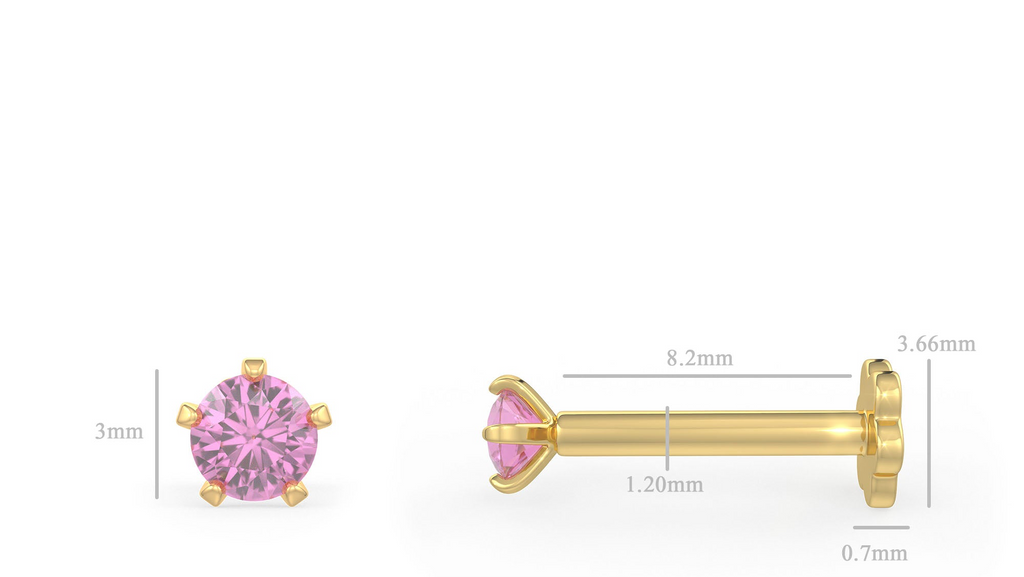  Piercing al naso in zaffiro rosa in oro giallo 18 carati