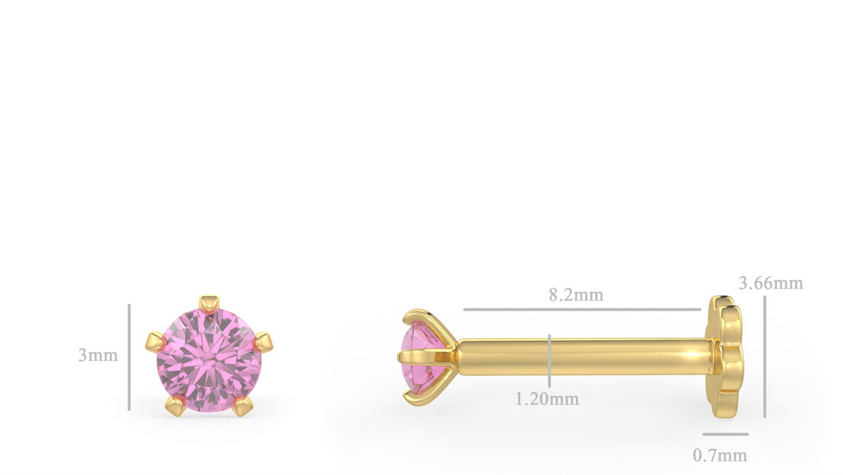  Piercing al naso in zaffiro rosa in oro giallo 18 carati
