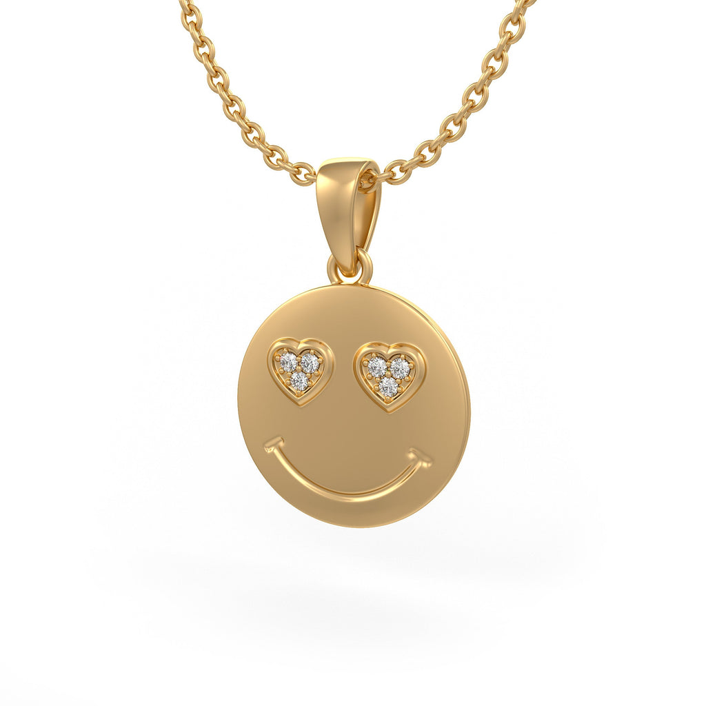 Minimal diamond In Love emoji pendant on gold chain