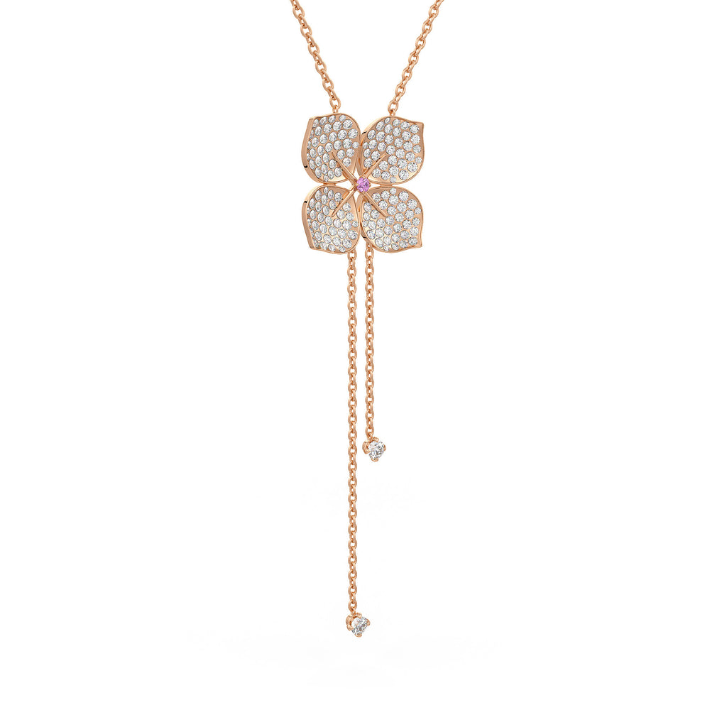 Diamond Necklace Hydrangea Flower 1.80ct 18ct Rose Gold