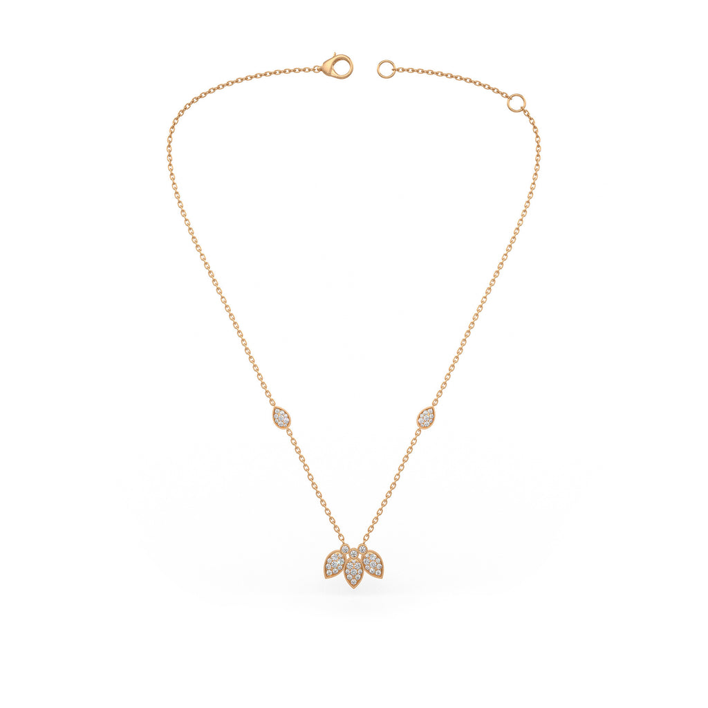 Diamond Necklace 1.40ct in 18ct Rose Gold Water Lily Flower Petals